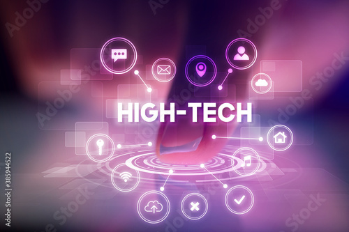 Wallpaper Mural Finger touching tablet with web technology icons and HIGH-TECH inscription, web technology concept Torontodigital.ca