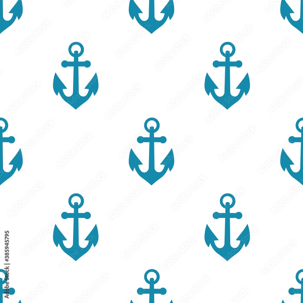 Cute seamless pattern with blue anchors on a white background. Marine items in a flat style.
Stock vector illustration for decor and design, textiles,
wallpaper, wrapping paper