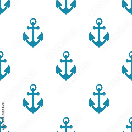 Cute seamless pattern with blue anchors on a white background. Marine items in a flat style. Stock vector illustration for decor and design, textiles, wallpaper, wrapping paper