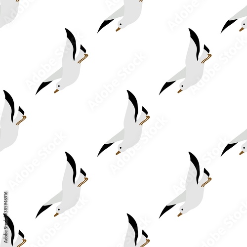 Lovely seamless pattern with seagulls on a white background. Sea birds in a flat style.
Stock vector illustration for decor and design, textiles,
wallpaper, wrapping paper