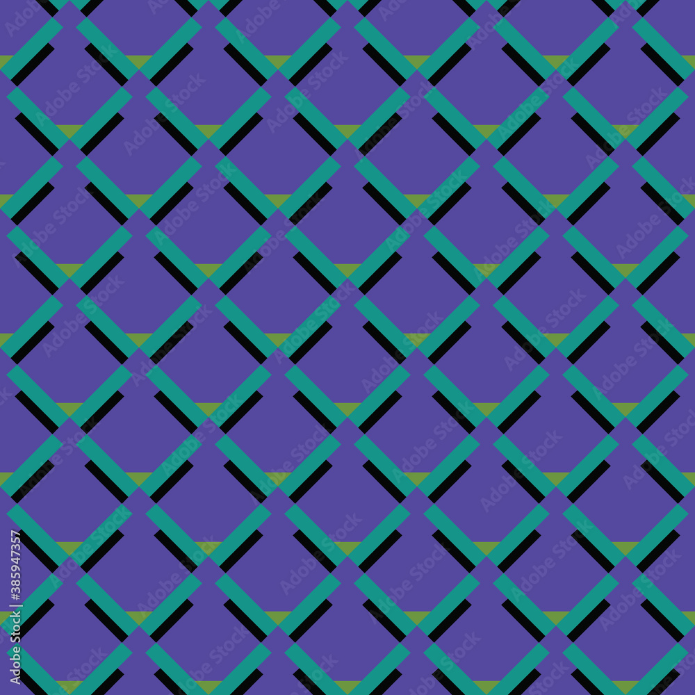 Vector seamless pattern texture background with geometric shapes, colored in purple, blue, green, black colors.