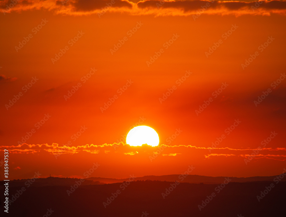 Fototapeta premium Beautiful Landscape. Sunrise and mountain silhouettes in Haifa, Israel.