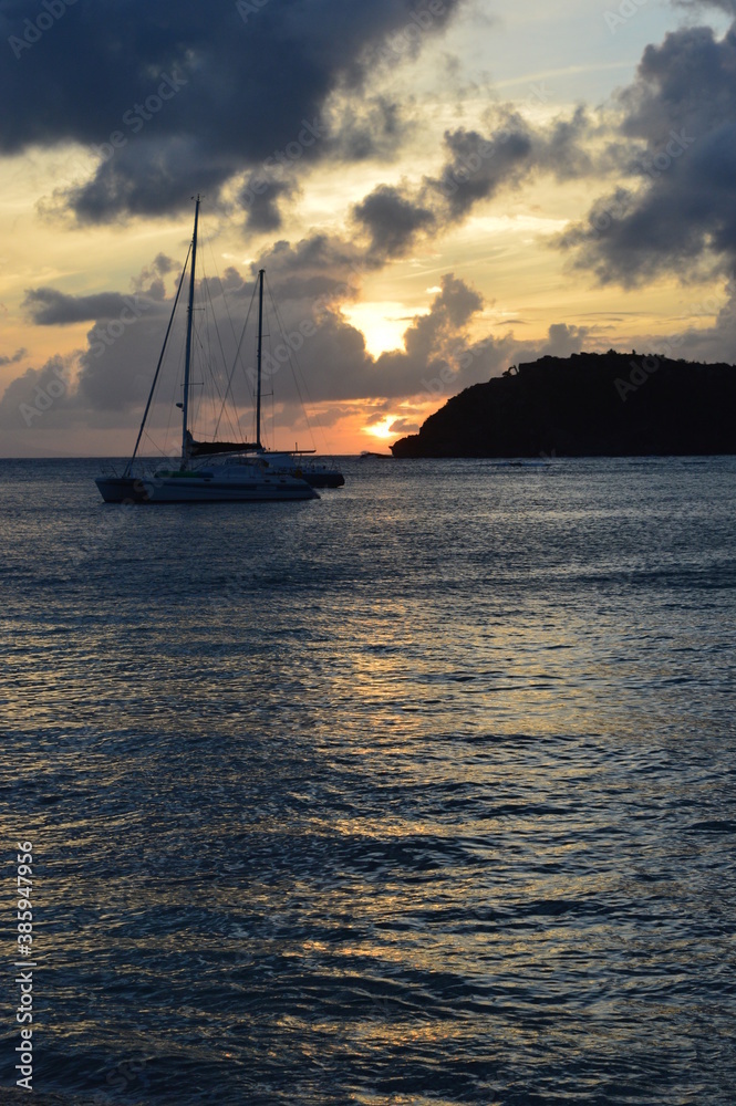 Sunset over the stunning beaches of Antigua and Barbuda in the Caribbean