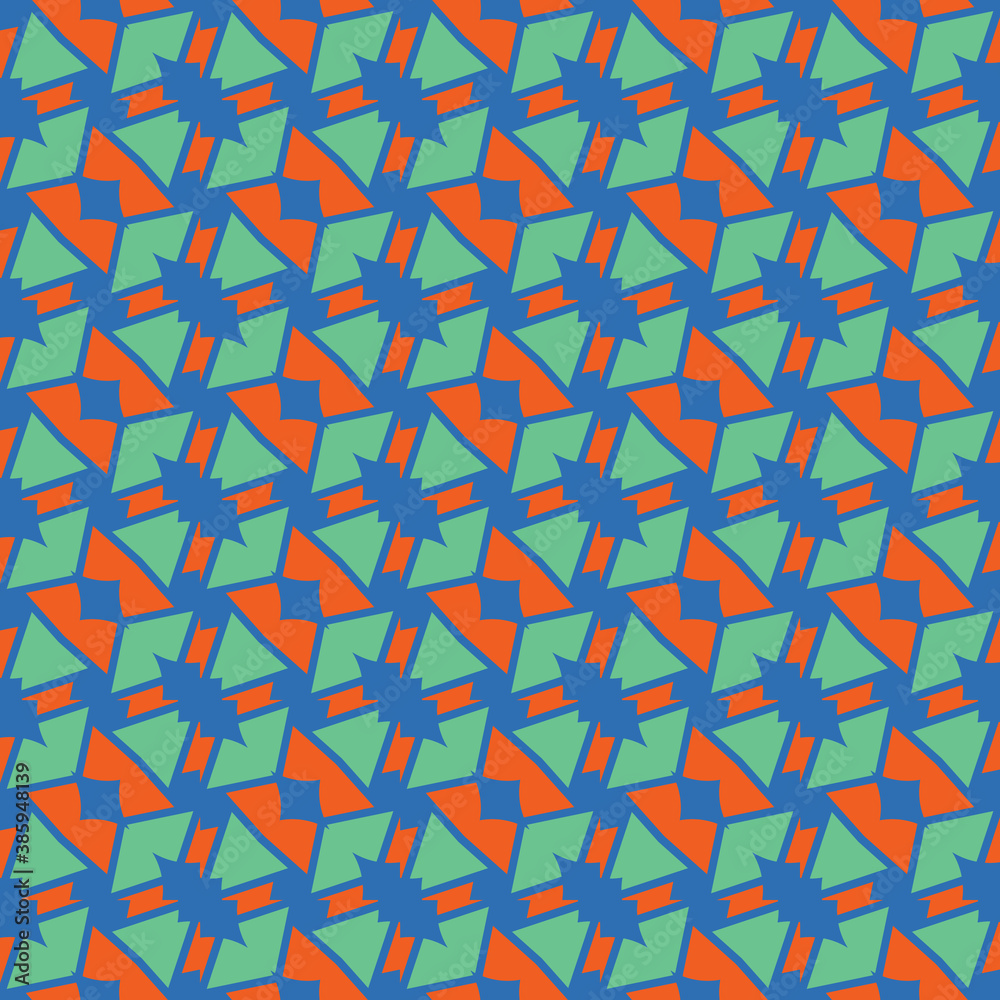 Vector seamless pattern texture background with geometric shapes, colored in blue, green, orange colors.