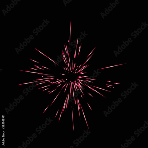 Realistic Colourful fireworks.  Vector illustration. Dynamic style. Abstract explosion, speed motion lines from the middle. Vector illustration.