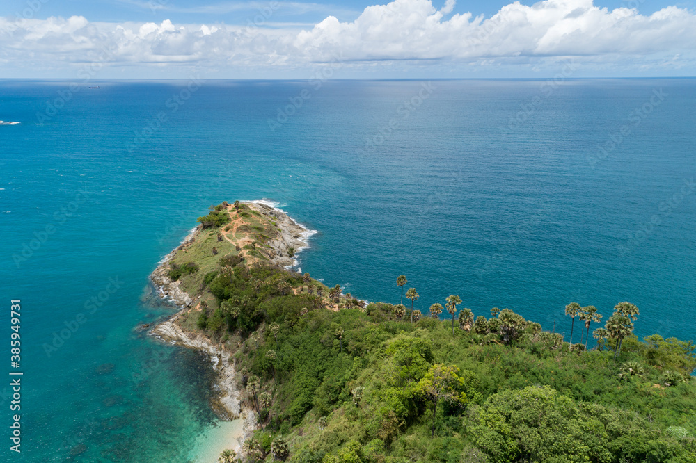 Amazing landscape nature scenery view of Beautiful tropical sea with Sea coast view in summer season image by Aerial view drone top down, high angle view.