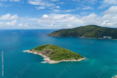 Amazing landscape nature scenery view of Beautiful tropical sea with Sea coast view in summer season image by Aerial view drone shot, high angle view.