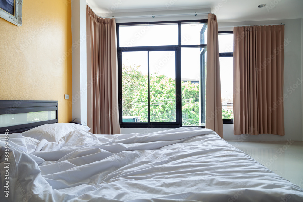 Fototapeta premium Bed and pillow set with bed at home.
