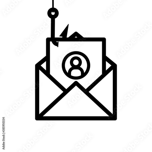 Data phishing hacking online icon. Data in an envelope on a fish hook. Phishing scam, hacker attack. Vector illustration.