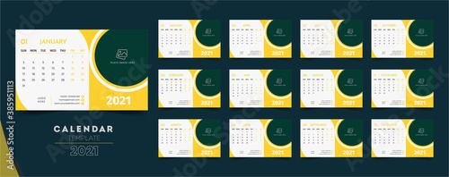 Desk Calendar design 2021, white and yellow background