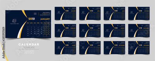 2021 Desk calendar template, week starts on Sunday