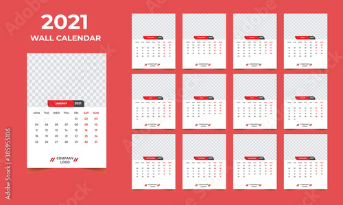 Wall calendar design 2021 template Set of 12 Months  Week starts Monday  Stationery design  calendar planner 