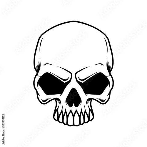 Illustration of smiling halloween skull. Design element for poster,card, banner, sign, emblem. Vector illustration