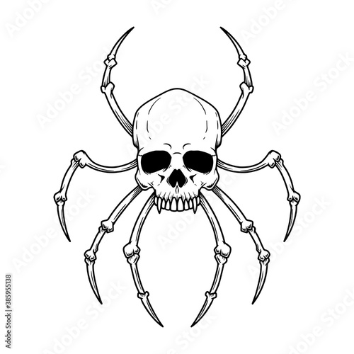 Illustration of skull with spider legs. Design element for poster,card, banner, sign, emblem. Vector illustration