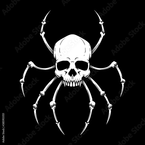 Illustration of skull with spider legs. Design element for poster,card, banner, sign, emblem. Vector illustration
