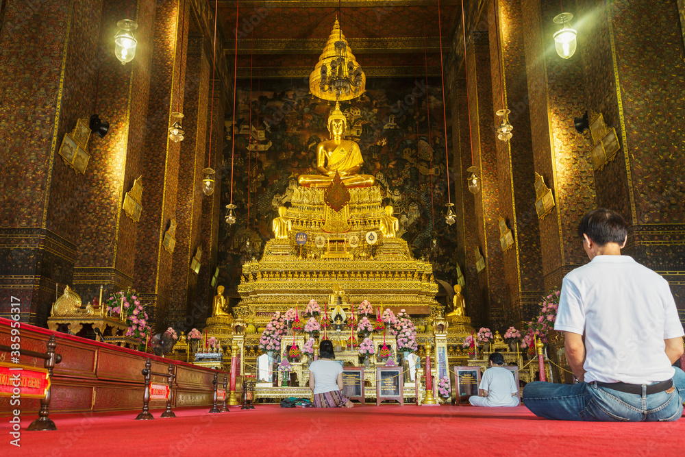 principle Buddha image of the first grade royal monastery, Wat Phra Chetuphon or Wat Pho, highest class of Rajavaramahavihara, Bangkok, Thailand