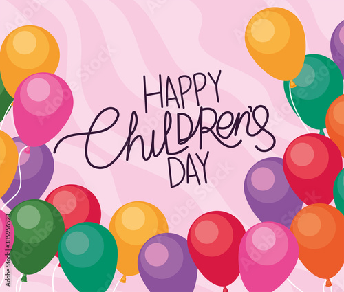 Happy childrens day with balloons vector design