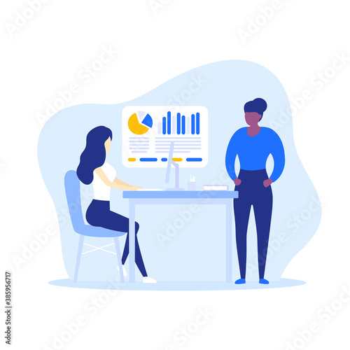 business analyst, woman working with financial data, vector art