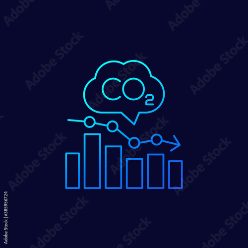 co2, carbon emissions levels chart linear icon