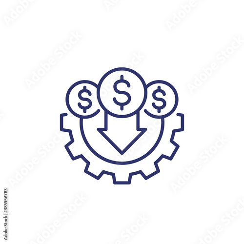 reduce, decrease cost line icon on white