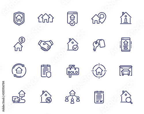 Real estate line icons, tenants, houses for rent, mortgage and insurance photo