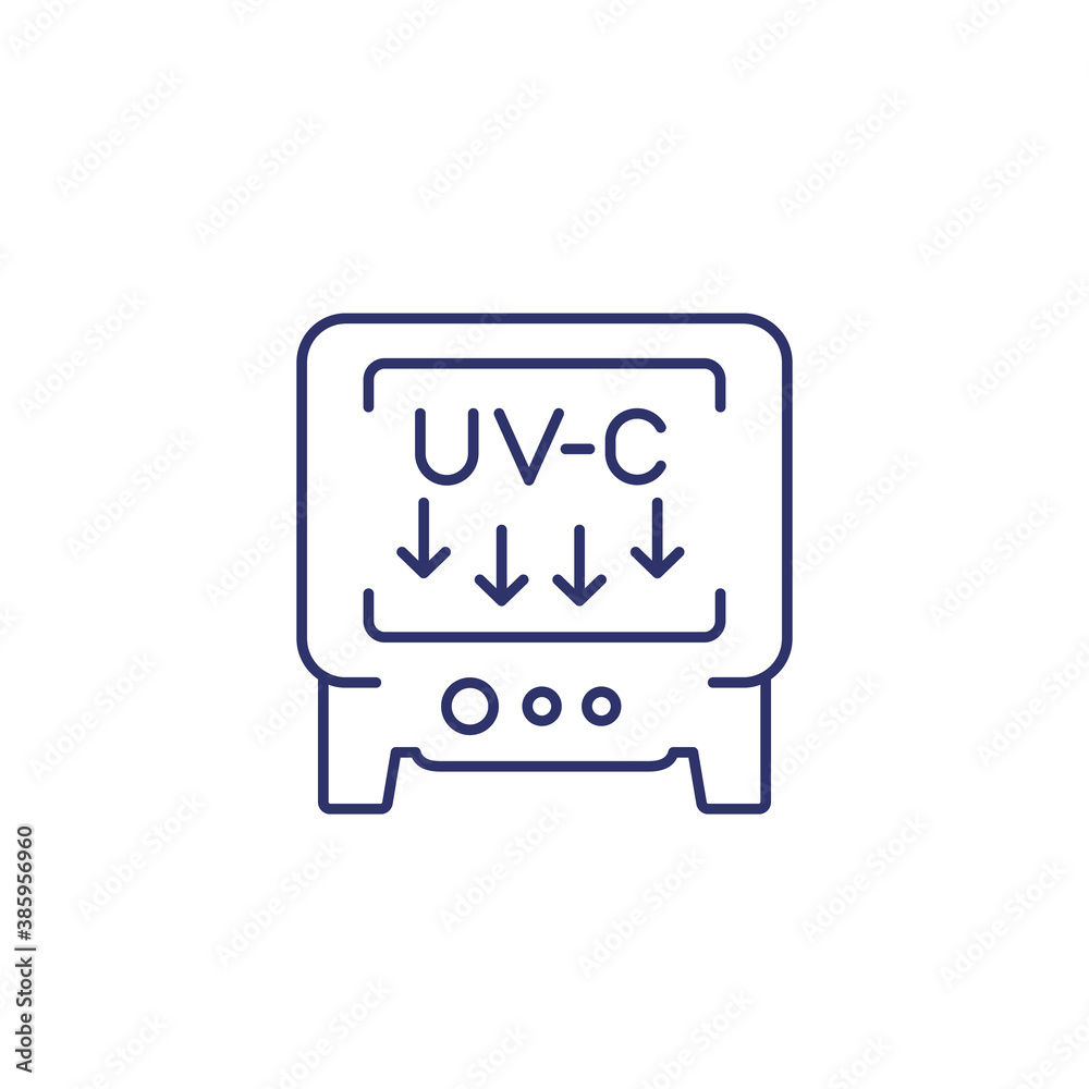 UV light sterilization, disinfection with UV-C lamps line icon UV light sterilization, disinfection with UV-C lamps line icon