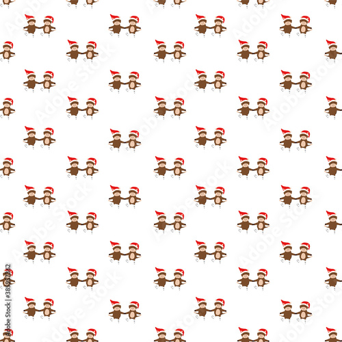New Year Seamless pattern with cute bull. Vector printable background or endless decoration for Christmas design. Freehand style. Doodle. Wallpaper, wrapping, card, print on clothes. © Oph_Elia