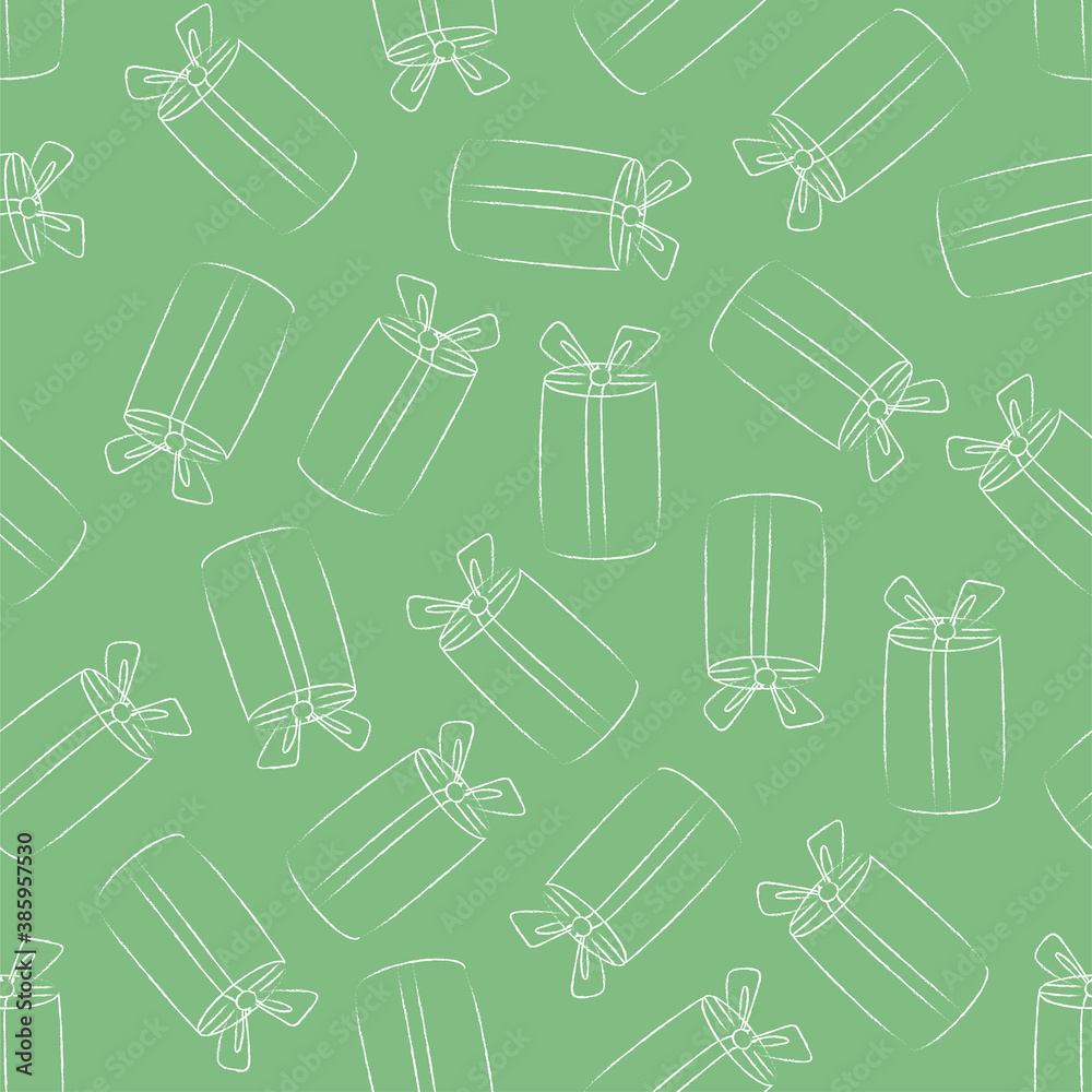 Vector seamless pattern with different gift boxes. Hand drawn elements. Background with holiday design. Freehand style. Doodle. Wallpaper, wrapping, card, print on clothes. Vector seamless pattern with different gift boxes. Hand drawn elements. Background with holiday design. Freehand style. Doodle. Wallpaper, wrapping, card, print on clothes.