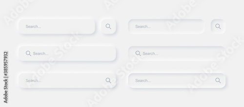 Search Bars In Different Variants UI Neumorphism Light Version Vector Design Elements Set On White Background. UI Components In Simple Neumorphic Style For Apps, Websites, Interfaces, Social Media photo
