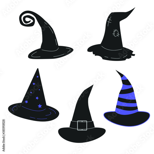 Witch hats cartoon icons pack