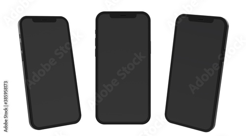 Mock-up smart phone dark screen on the white background