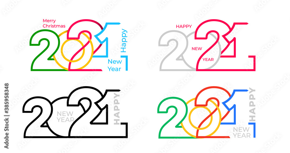 2021 Happy New Year logo text line art design. Greeting card with inscription 2021 for your layout flyers and greetings card or christmas themed invitations. Set of colored numbers, christmas vector.