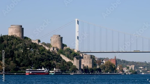 Rumeli Hisari, a medieval Ottoman fortress in Istanbul, Turkey, on a series of hills on the European banks of the Bosphorus. Conceived and built between 1451 and 1452 on the orders of Sultan Mehmet 2. photo