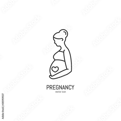 Vector pregnant woman icon in trendy linear style. Gynecology clinic logo, design element for hospital site