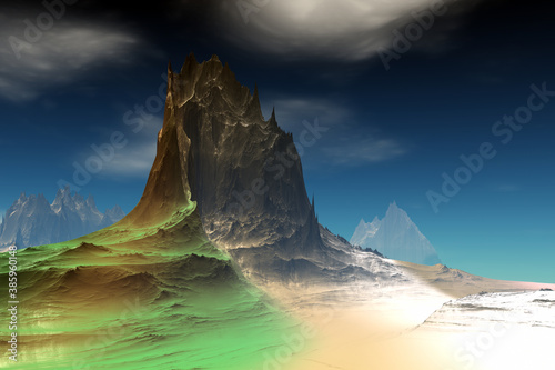 Alien Planet. Mountain. 3D rendering © Pavel Parmenov