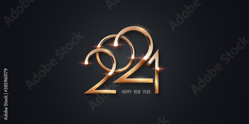Happy new year 2021 background. Gold shining in light with sparkles abstract celebration. Greeting festive card vector illustration. Merry holiday modern poster or wallpaper design on grey background