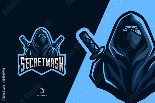 Blue ninja mascot game logo for esport and sports team