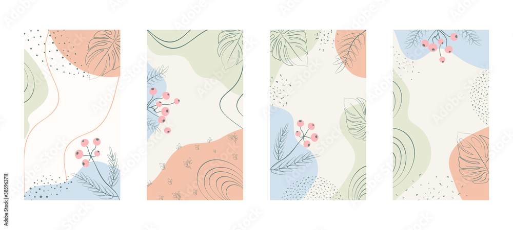 Set of editable social media stories template. Abstract creative backgrounds with floral and geometric elements. Suitable for social media stories, posts, mobile apps, banners Set of editable social media stories template. Abstract creative backgrounds with floral and geometric elements. Suitable for social media stories, posts, mobile apps, banners