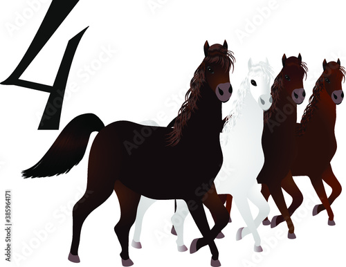 Collection number for kids- animals farm - the number four, horse.