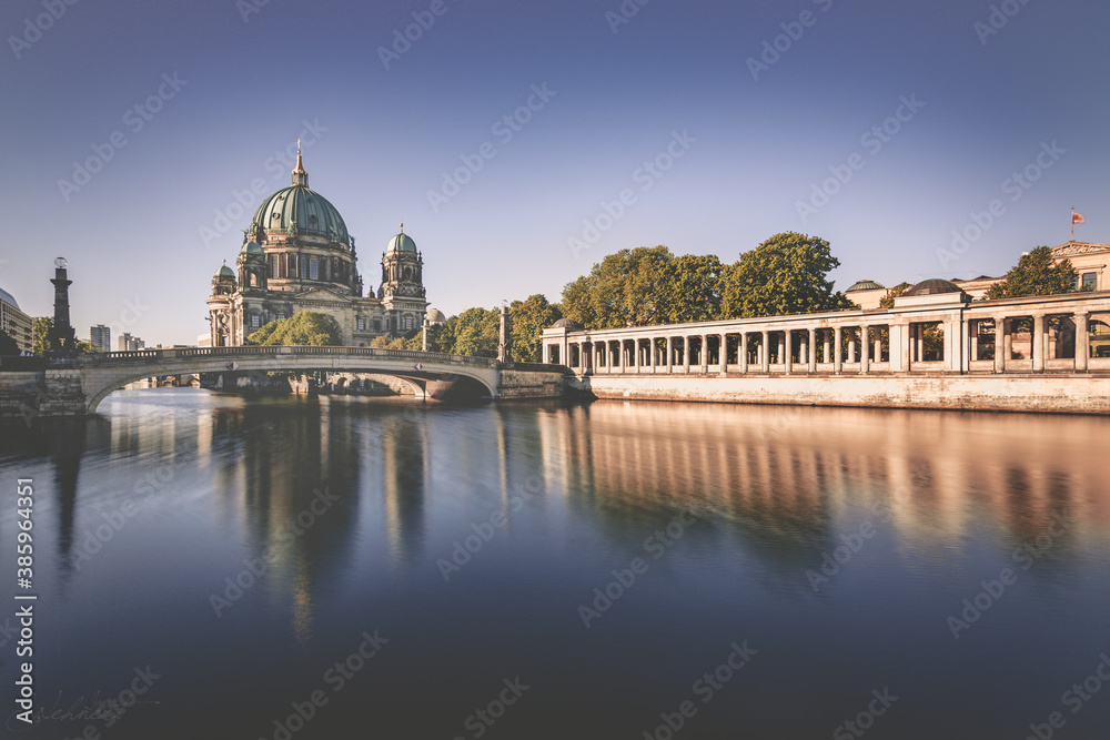 Nice city view from Berlin Germany. In the morning at sunrise near the Bundestag, reflection