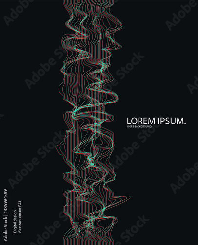 Vector abstract background with a glitch dynamic waves, lines. Music sound dynamic 10 eps background. Illustration suitable for cover, design, text, advertising banner. 