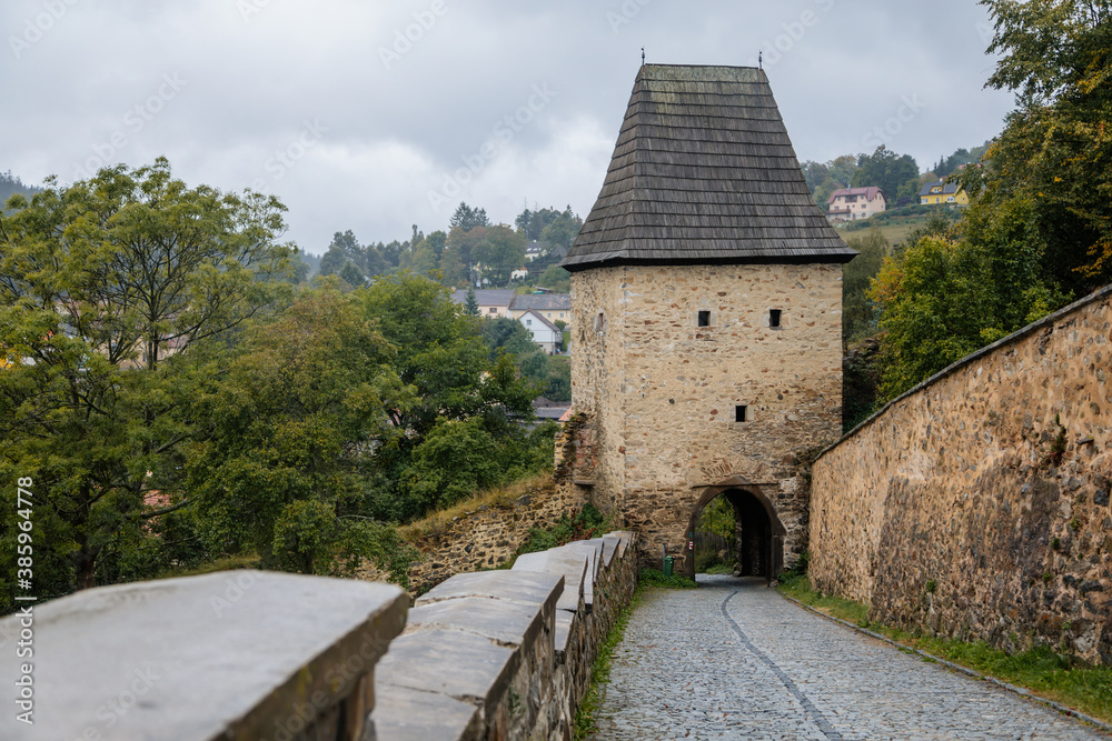 Fototapeta premium Vimperk (Winterberg) castle, Renaissance chateau in the national park and protected landscape area of Sumava, South Bohemia, Czech Republic