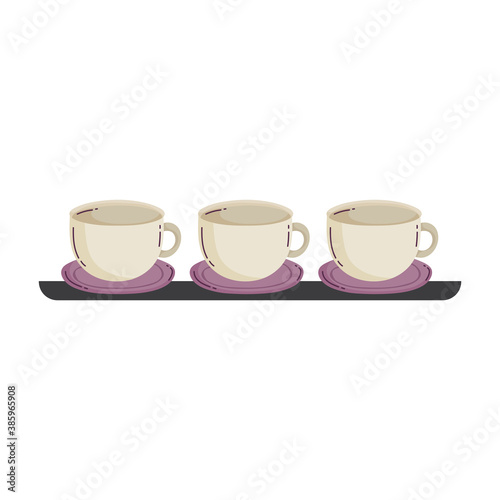shelf with coffee cups on saucer isolated icon style