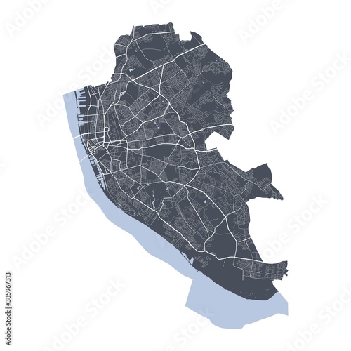 Liverpool map. Detailed map of Liverpool city poster with streets. Cityscape vector.