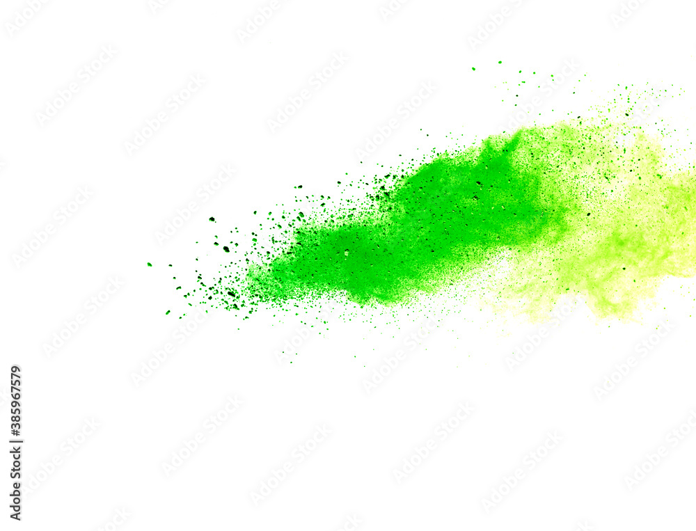 Green powder explosion on white background. Green powder explosion on white background.