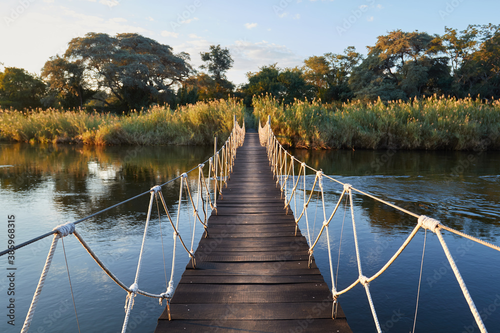Wooden bridge over the Okavango river
