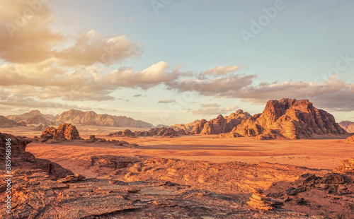 Stampa su tela Red Mars like landscape in Wadi Rum desert, Jordan, this location was used as se