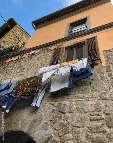 Typical fresh air clothes drying in Viterbo, Lazio, Italy (near Rome)