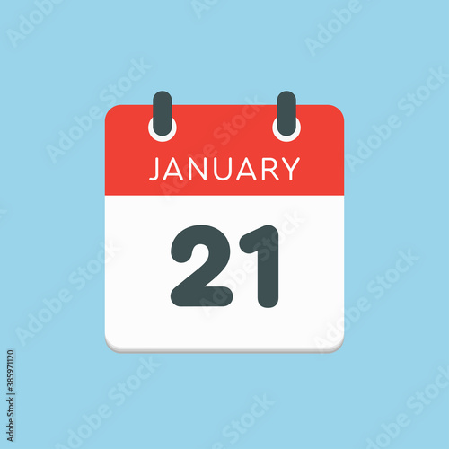 Icon day date 21 January, template calendar page