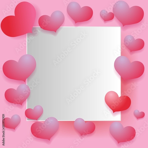 heart frame Pink Sky with frame. valentines Cartoon Background. Bright Illustration for Design.